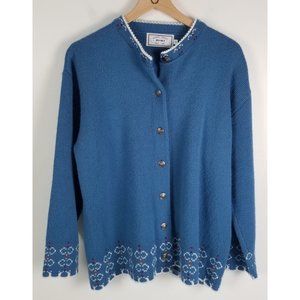 Vintage Jersild Women's Sz. 44/12 Cardigan Sweater Blue Knit & Scallop Detail